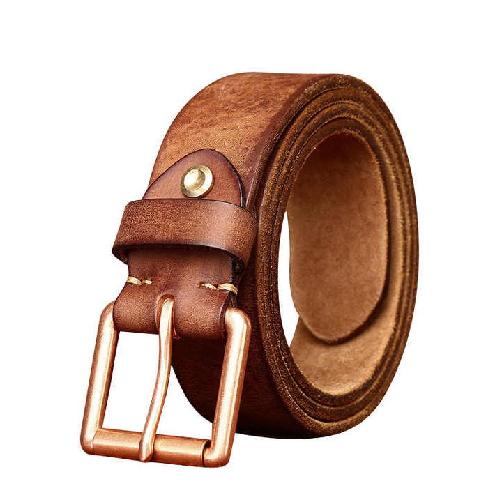 Vintage Men's Soft Cowhide Beige Belt With Huge Brass Buckle 36 -   Canada